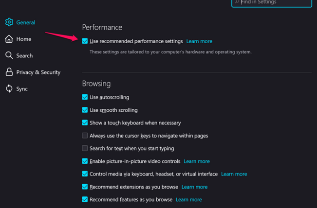 Don’t use recommended performance settings