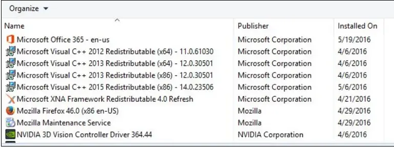 Now, locate the Microsoft Visual C++ program(s) in the list