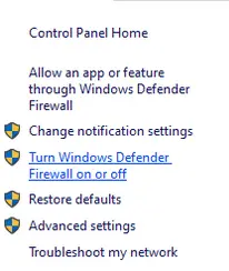  Turn Windows Defender Firewall on or off 