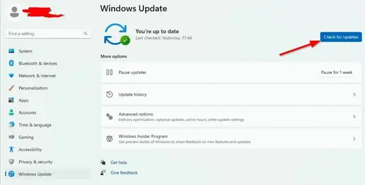 Check for updates under the Windows Update section