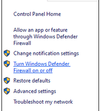 Turn Windows Defender Firewall on or off 