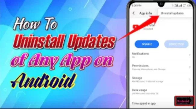 how to uninstall an update on android